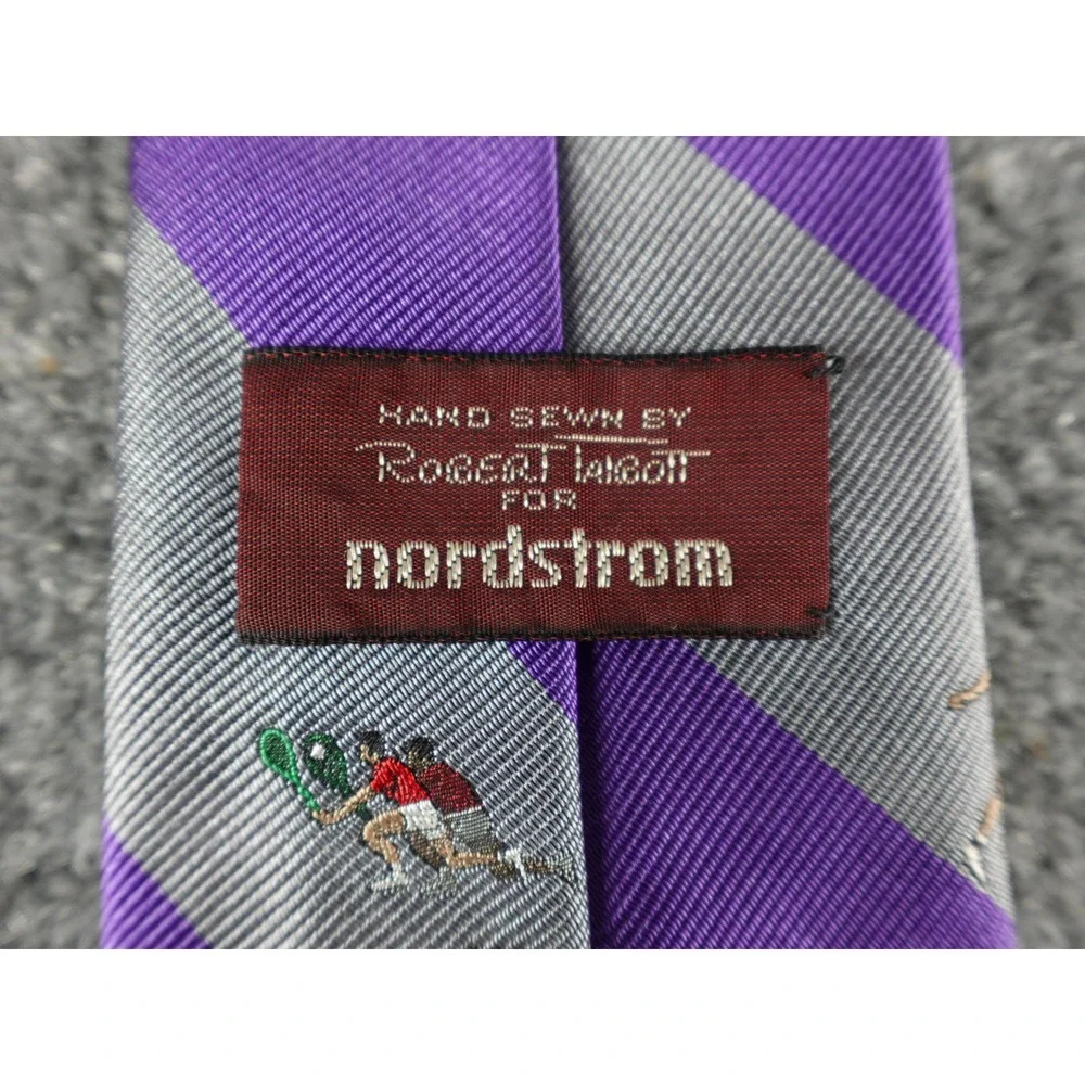 Robert Talbott Tie Mens‎ OS Purple Good Silk Tennis Stripe Nordstrom Hand Sewn